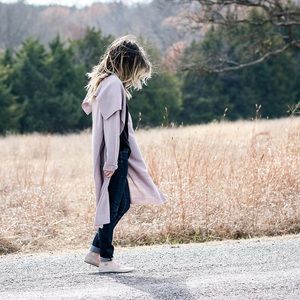 Light-Toned Mauve Long Knit Cardigan with Pockets